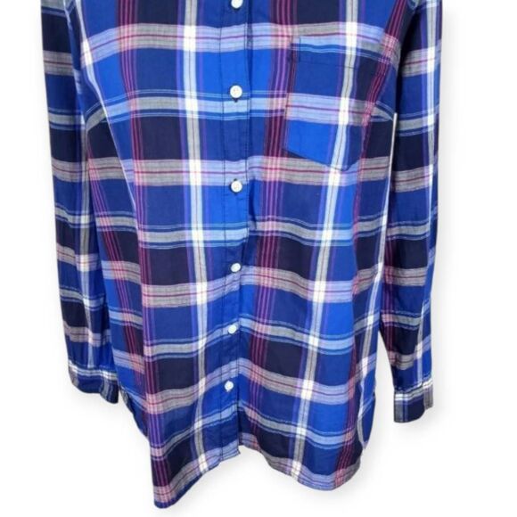 OLD NAVY CLASSICS BUTTON DOWN SHIRT BLUE & RED PLAID SZ.L EUC. - Picture 4 of 8